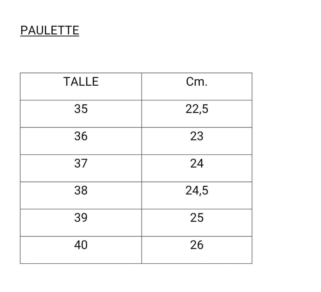 tabla de talles Paulette